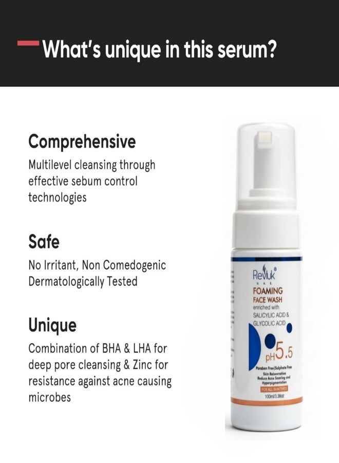 Revluk Anti-Acne Salicylic Acid 2% Face Wash For Oily & Acne Prone Skin | With LHA for Pore Cleansing, Oil Control & Sebum Regulation | Sulfate-Free Formula with Zinc for Gentle Exfoliation | Cleanser for Women & Men | 100 ml - Image 3