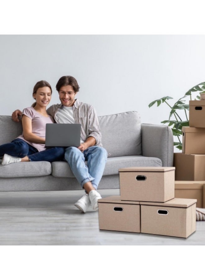 3 Pieces Clothes Organizer Drawer with Cover, Foldable Fabric Storage Boxes Cloth Storage Organizer Drawer Storage Cubes, Wardrobe Clothes Organizer Toys Storage Bin, Khaki - Image 4