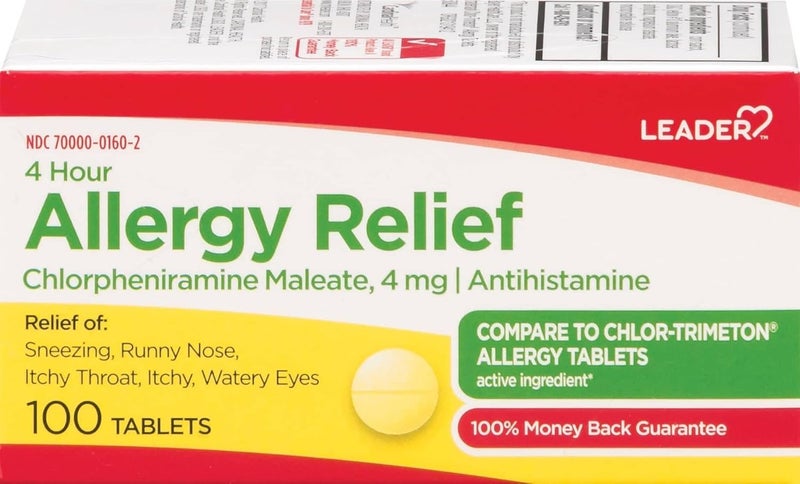 Leader 4 Hour Allergy Relief Chlorpheniramine Maleate Tablets Antihistamine 4 mg 100 Count Pack of 2 - Image 2