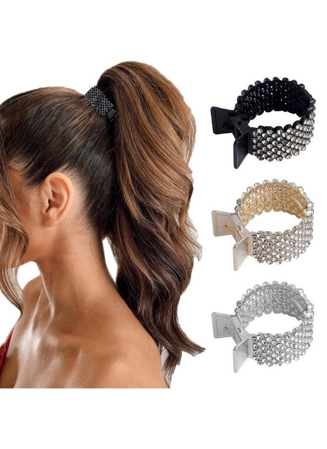 FRDTLUTHW - 1.77Inch Small Hair Claw Clips For High Ponytail Rhinestone Shark Hair Clips For Women Thick Long Hair(Pack Of 3) - Image 1