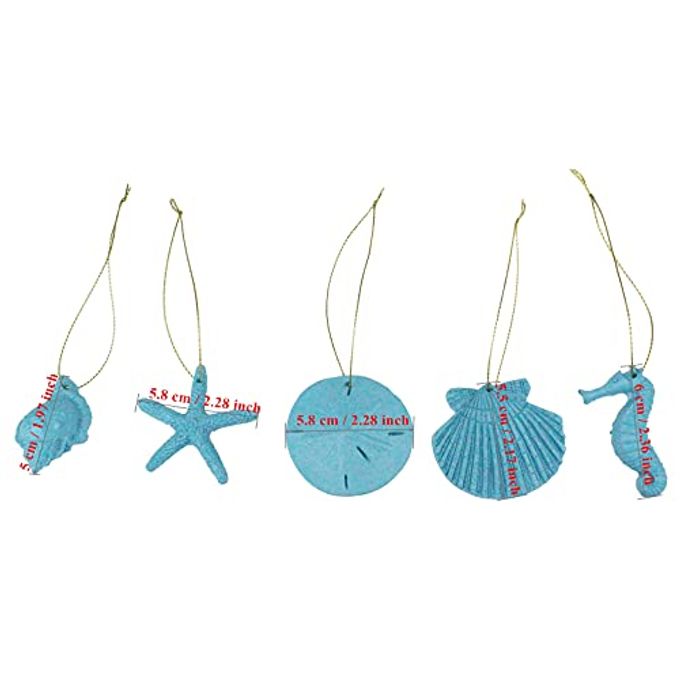 Thintinick 30 Pieces Resin Starfish Seahorse Sanddollar Conch & Seashells Set with Rope for Christmas Tree Hanging Ornaments Beach Theme Wedding Home Decor & DIY Crafts (Blue) - Image 5