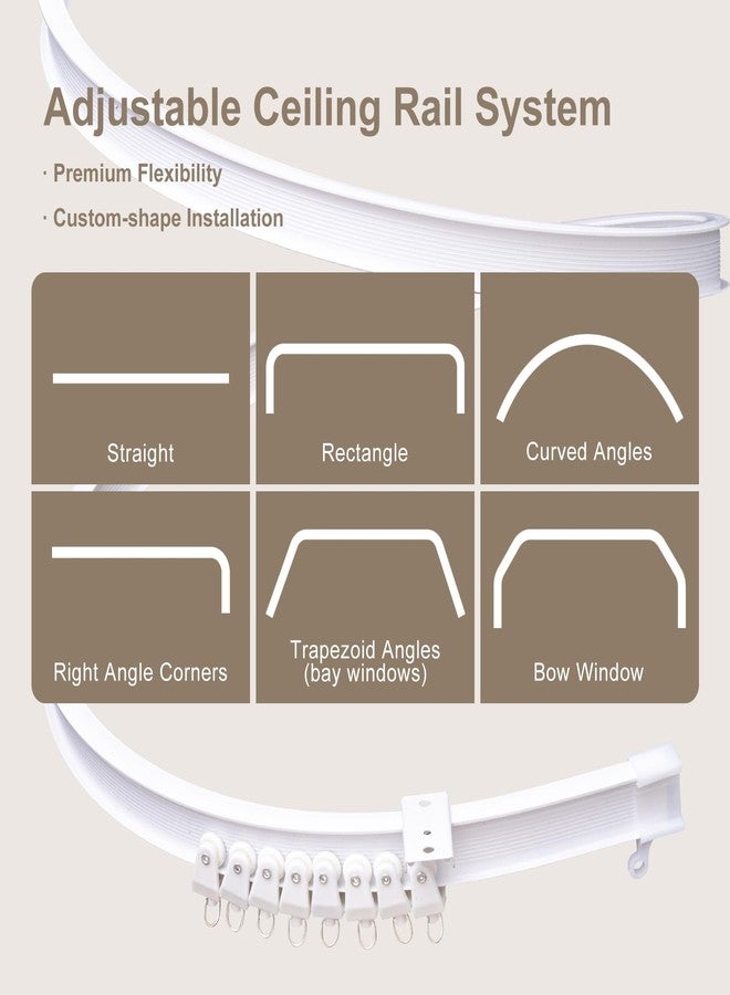 MaKefeile Room Divider Curtain with Flexible Bendable Track Set W100×H96in 1 Panel Beige Curtain and White Track - Image 3