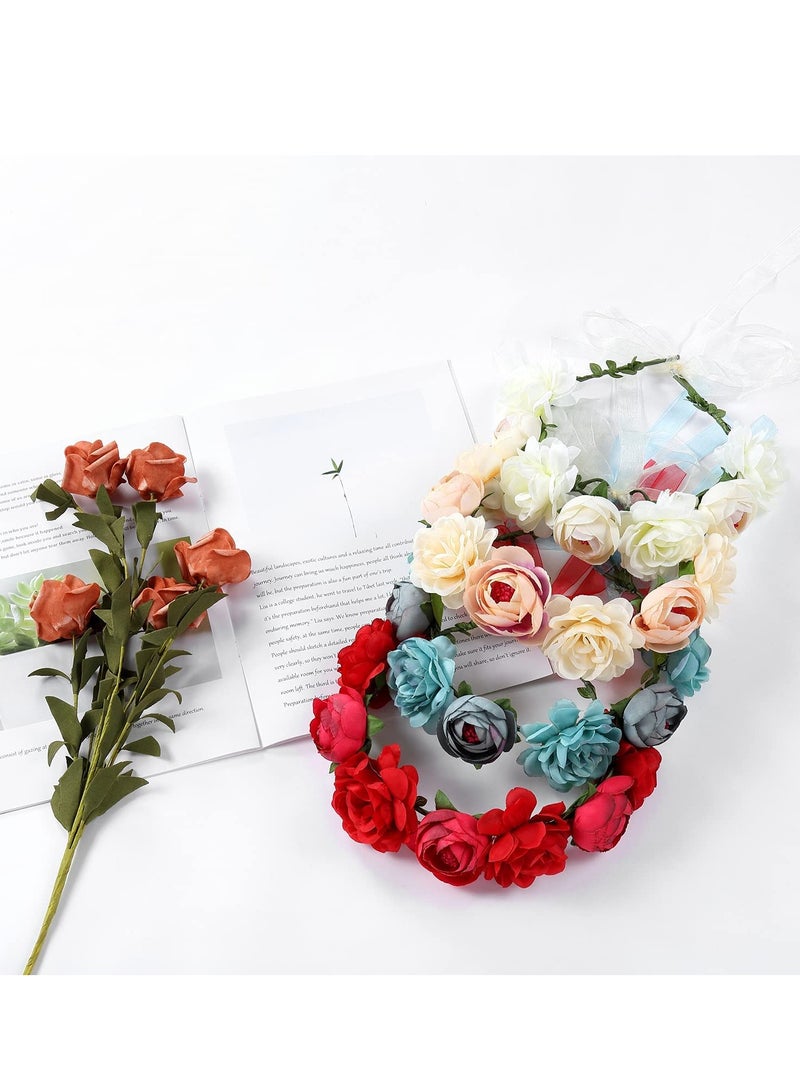 KASTWAVE Flower Wreath Crown Headbands Garland, 4 Pack Handmade Adjustable Floral Rose Crown for Wedding Family Traveling Photography Party Women Brides Bridemaids Girls Teens - Image 5