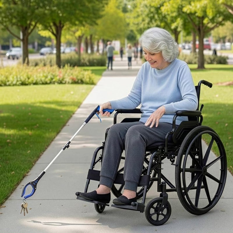 RMS 34 Inch Extra Long Reacher Grabber - Foldable with Rotating Jaw (Blue) - Image 3