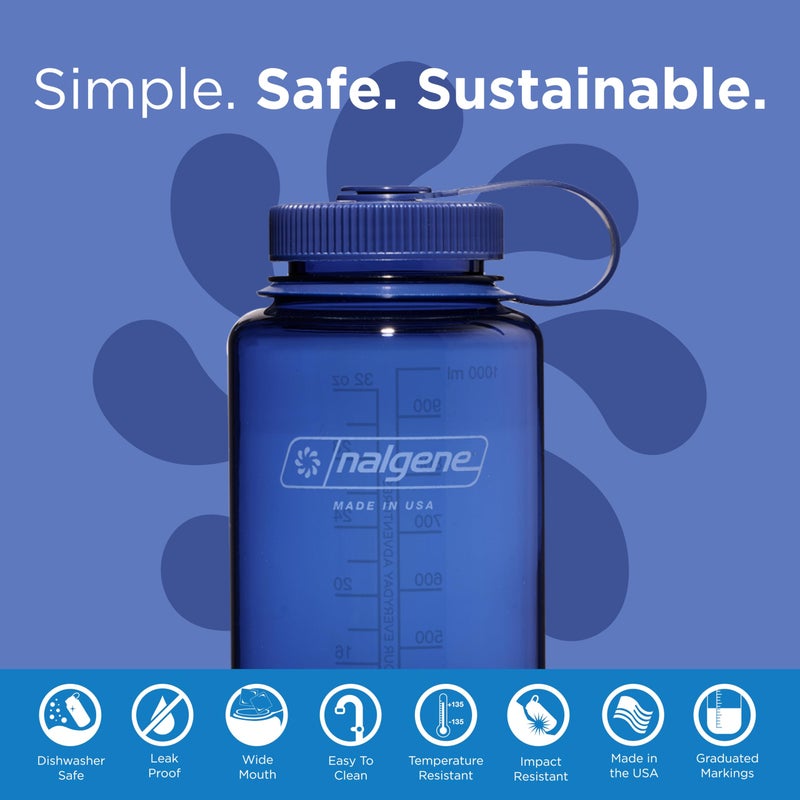 Nalgene Water Bottle Monochrome Collection - BPA Free Water Bottle Made from Recycled Materials - Reusable Water Bottle for Backpacking  Hiking  Gym - Shatterproof Water Bottle - 32 oz - Denim - Image 2