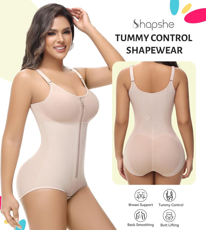 SHAPSHE Fajas Colombianas Moldeadoras De Cintura Y Abdomen Reductoras Faja Postparto Para Mujer Full Body Shaper Shapewear Tummy Tuck Fupa Control Butt Lifting Post Surgery Compression Garment Nude - Image 2