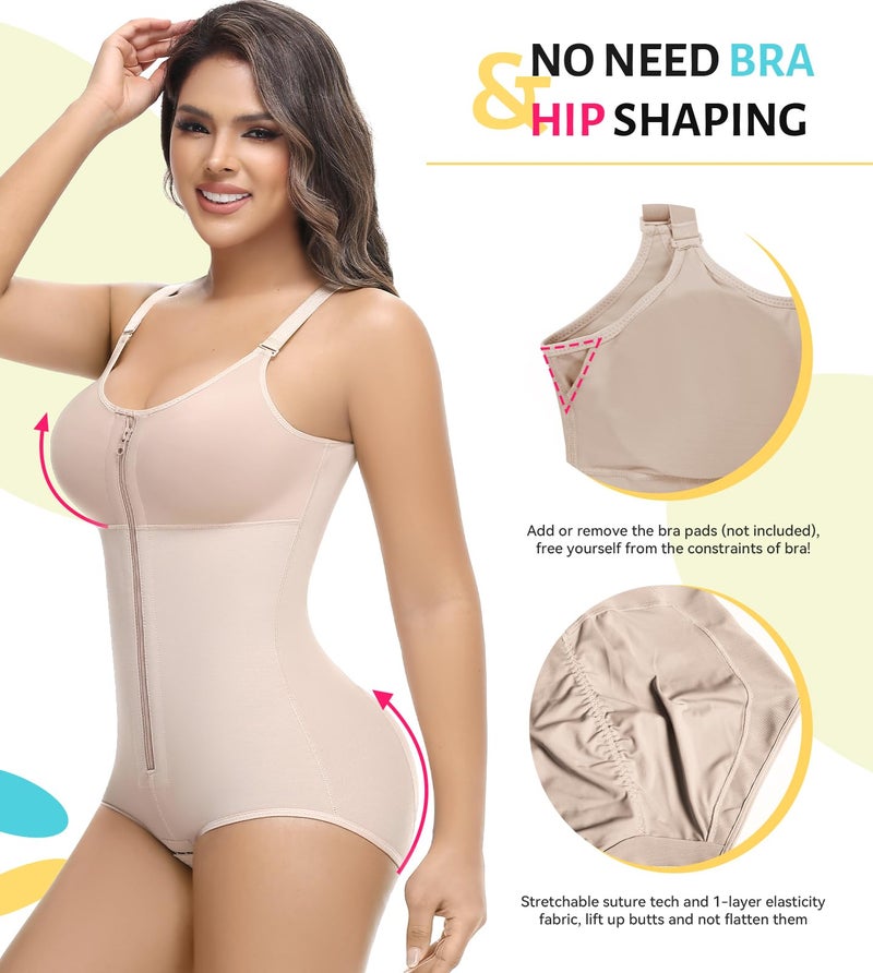 SHAPSHE Fajas Colombianas Moldeadoras De Cintura Y Abdomen Reductoras Faja Postparto Para Mujer Full Body Shaper Shapewear Tummy Tuck Fupa Control Butt Lifting Post Surgery Compression Garment Nude - Image 4