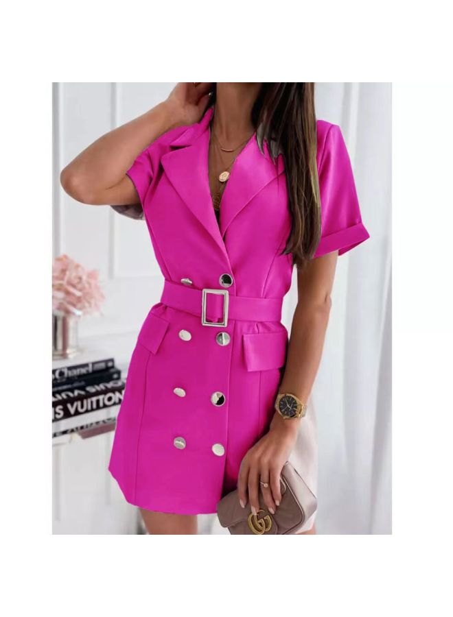 European And American Women's Clothing Summer Fashion Waist Double-breasted Short-sleeved Suit Collar Dress