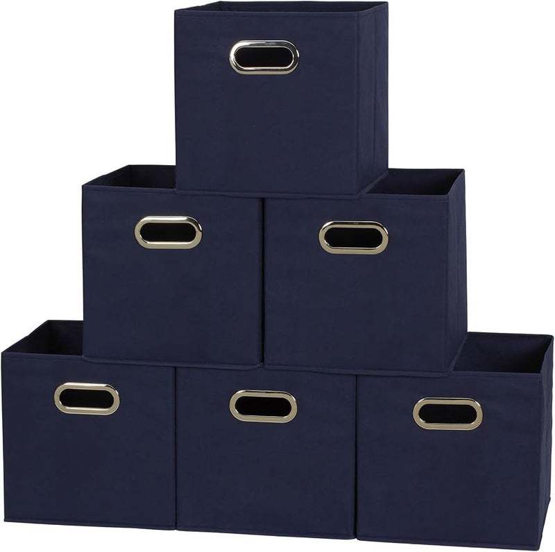 Household Essentials 81-1 Foldable Fabric Storage Bins Set of 6 Cubby Cubes with Handles Navy Blue, 6 lbs - Image 1
