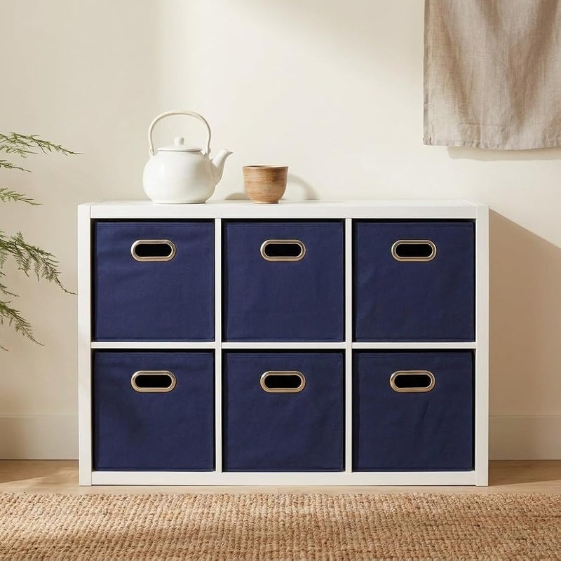 Household Essentials 81-1 Foldable Fabric Storage Bins Set of 6 Cubby Cubes with Handles Navy Blue, 6 lbs - Image 5