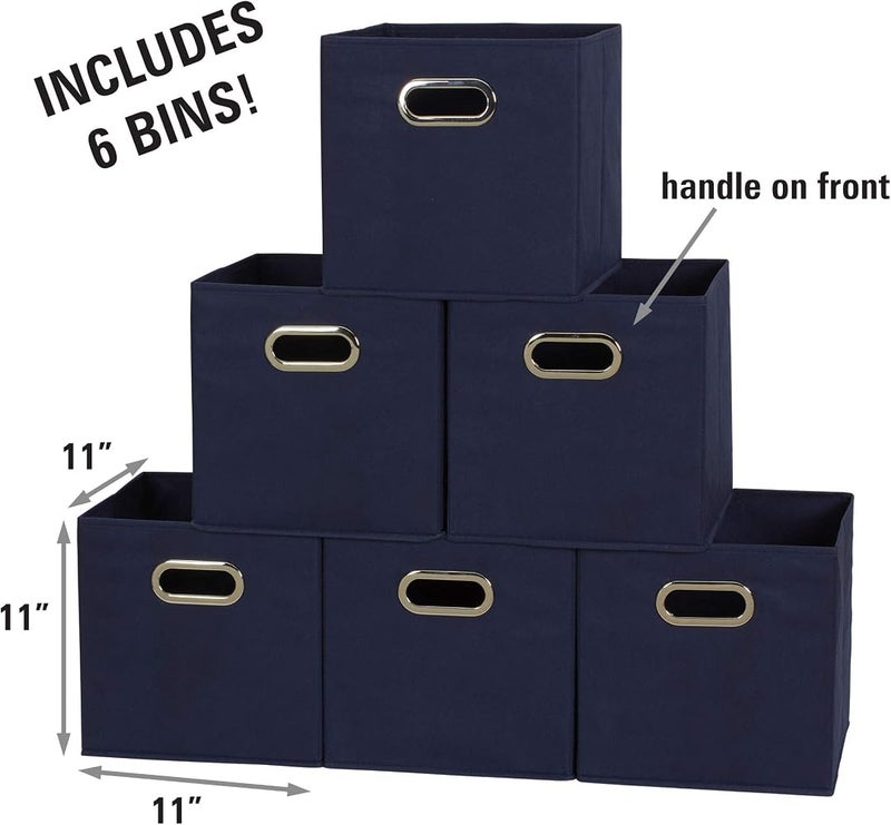 Household Essentials 81-1 Foldable Fabric Storage Bins Set of 6 Cubby Cubes with Handles Navy Blue, 6 lbs - Image 2