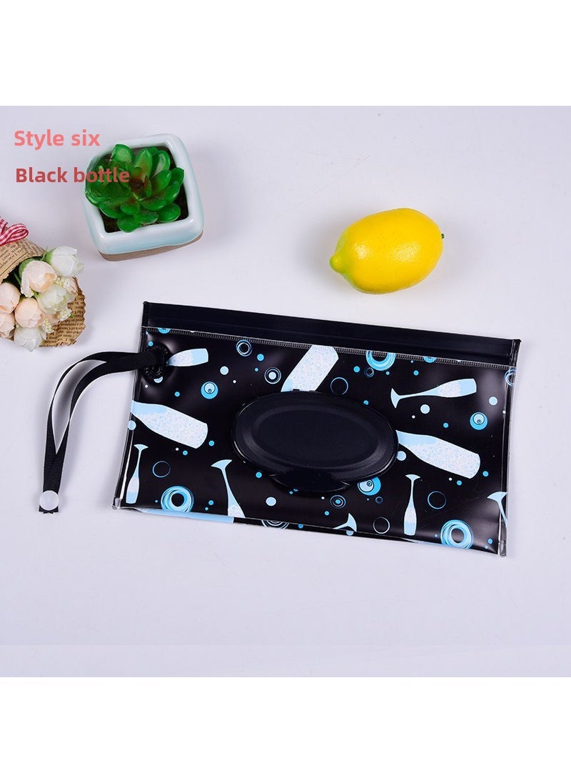 1 x 5 pcs EVA Wet Wipe Bag with Flip Cover for Car and Bathroom The Black Bottle