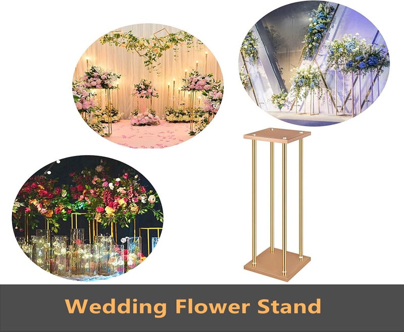 Yeaborn 10 Pcs Wedding Flower Stand Metal Vase Stand with Plates Gold Floor Metal Column Gold Rectangular 7.87" x 7.8 7"x 23.6" Flower Display Stands Table Flower Stands for Wedding Party Events Table Decor (23.6 inch Tall) - Image 2