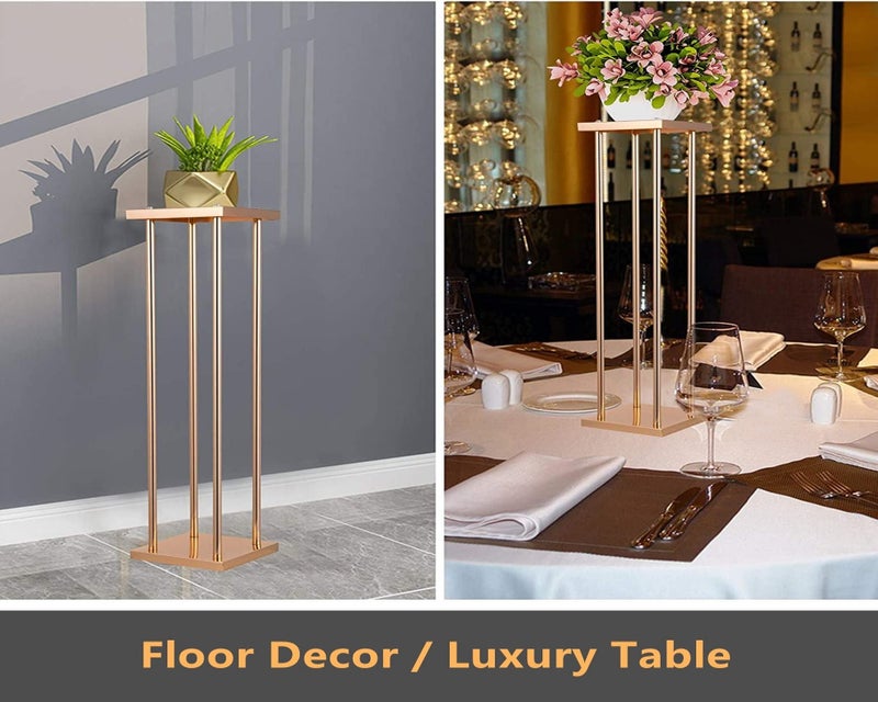 Yeaborn 10 Pcs Wedding Flower Stand Metal Vase Stand with Plates Gold Floor Metal Column Gold Rectangular 7.87" x 7.8 7"x 23.6" Flower Display Stands Table Flower Stands for Wedding Party Events Table Decor (23.6 inch Tall) - Image 3