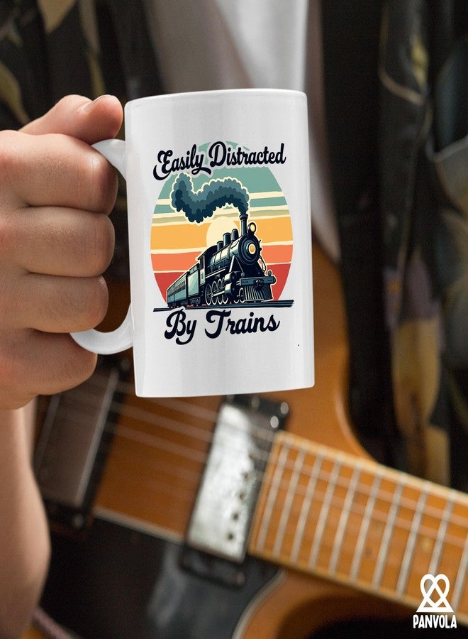 Panvola Easily Distracted by Trains Funny Train Lovers Gifts For Dad Mom Husband Brother Sister Wife Friend Coworker Ceramic Mug 11 oz White - Image 4