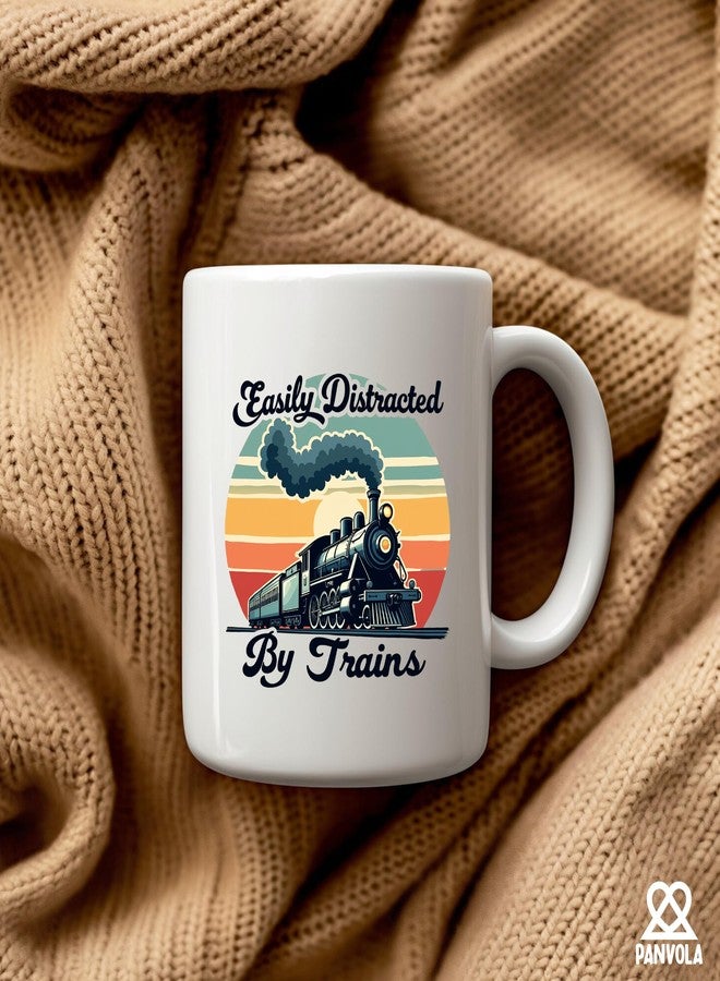 Panvola Easily Distracted by Trains Funny Train Lovers Gifts For Dad Mom Husband Brother Sister Wife Friend Coworker Ceramic Mug 11 oz White - Image 5