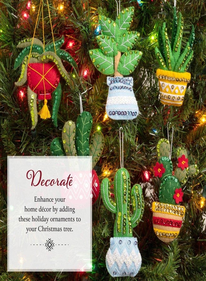 Bucilla Felt Applique 6 Piece Ornament Making Kit, House Plants, Perfect for DIY Arts and Crafts, 89634E, Holiday Houseplants - Image 4