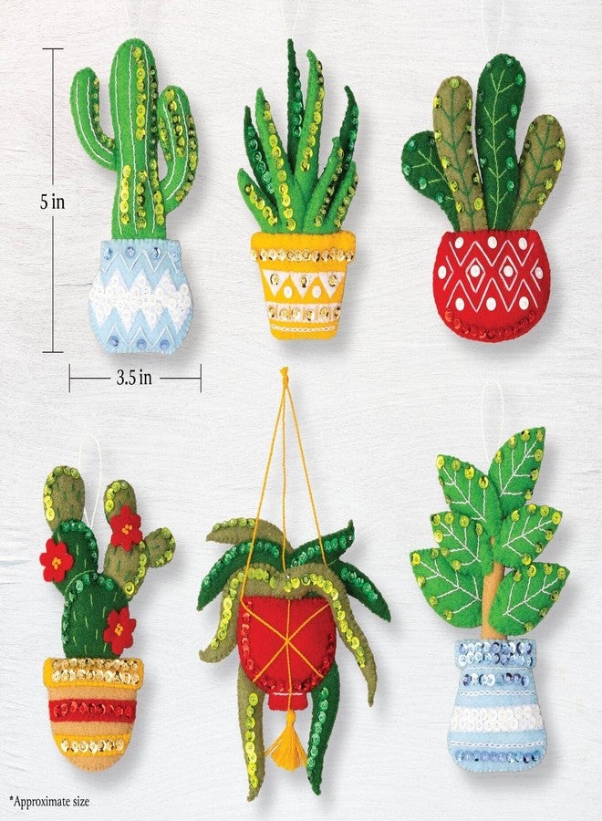 Bucilla Felt Applique 6 Piece Ornament Making Kit, House Plants, Perfect for DIY Arts and Crafts, 89634E, Holiday Houseplants - Image 2