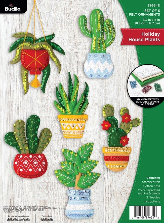 Bucilla Felt Applique 6 Piece Ornament Making Kit, House Plants, Perfect for DIY Arts and Crafts, 89634E, Holiday Houseplants - Image 1