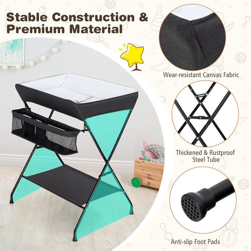 GLACER Baby Changing Table Portable Diaper Changing Station with Large Storage Basket  Shelf Waterproof Surface Non Slip Foot Covers Mobile Foldable Nursery Organizer for Infant Black - Image 5
