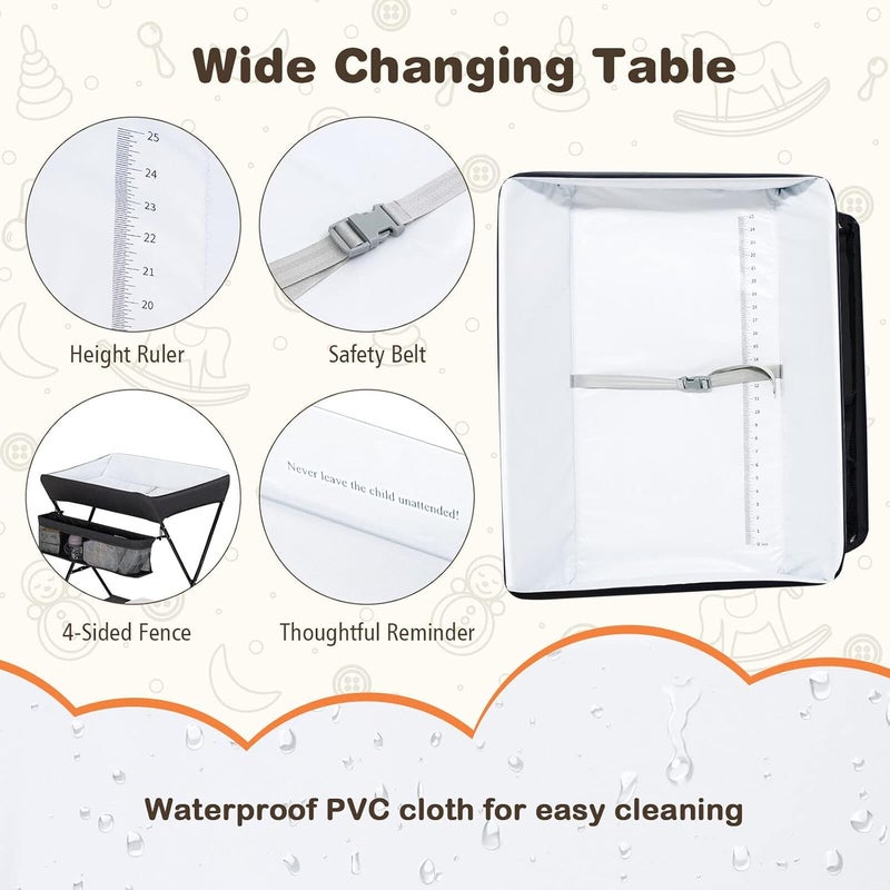 GLACER Baby Changing Table Portable Diaper Changing Station with Large Storage Basket  Shelf Waterproof Surface Non Slip Foot Covers Mobile Foldable Nursery Organizer for Infant Black - Image 3