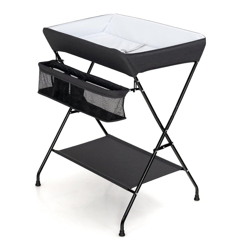 GLACER Baby Changing Table Portable Diaper Changing Station with Large Storage Basket  Shelf Waterproof Surface Non Slip Foot Covers Mobile Foldable Nursery Organizer for Infant Black - Image 1