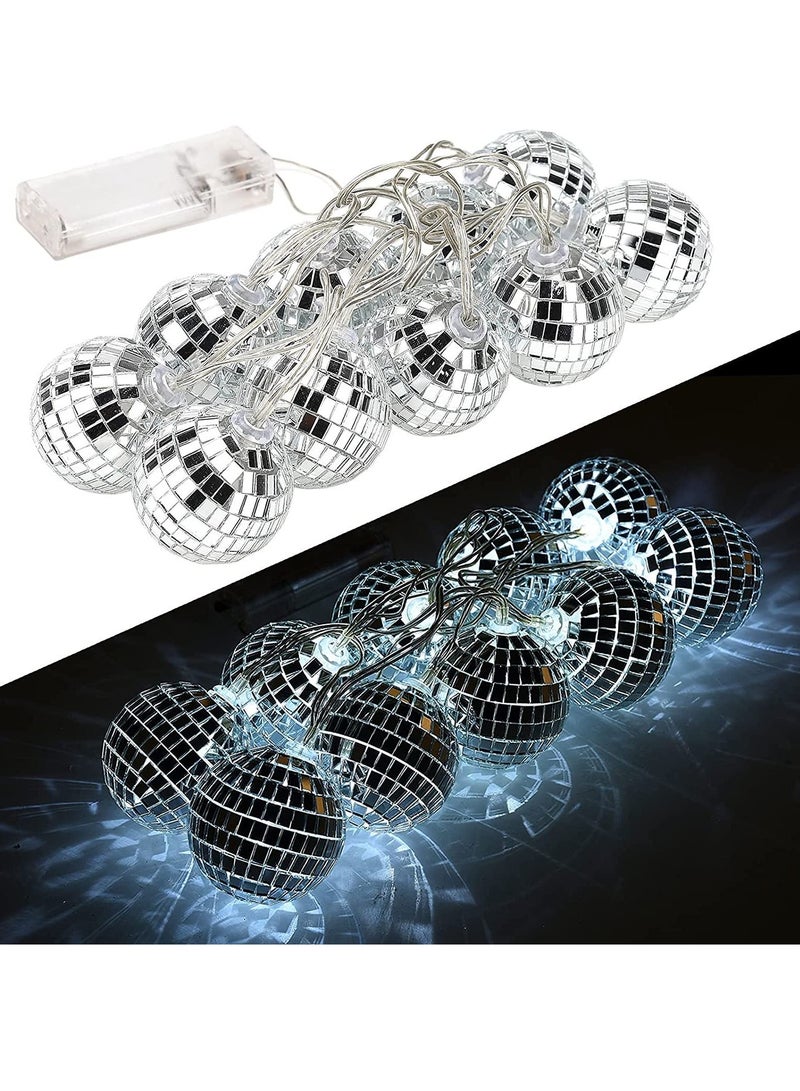 Excefore Led Disco Ball String Lights, 20 Pcs Mirror Led Party Light Glass Ball Light Decorative Light String with Remote Control for Indoor Outdoor Patio Party Yard Garden Kids Bedroom Living Dorm (White)  - Image 1