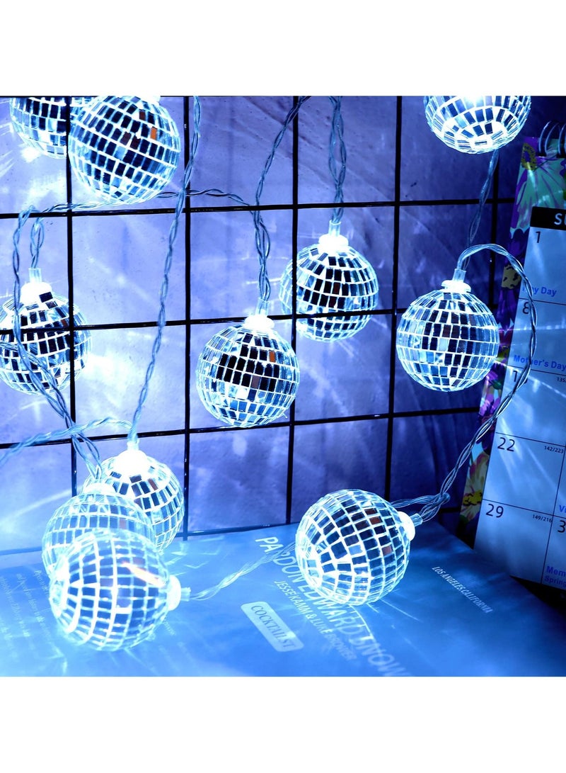 Excefore Led Disco Ball String Lights, 20 Pcs Mirror Led Party Light Glass Ball Light Decorative Light String with Remote Control for Indoor Outdoor Patio Party Yard Garden Kids Bedroom Living Dorm (White)  - Image 4