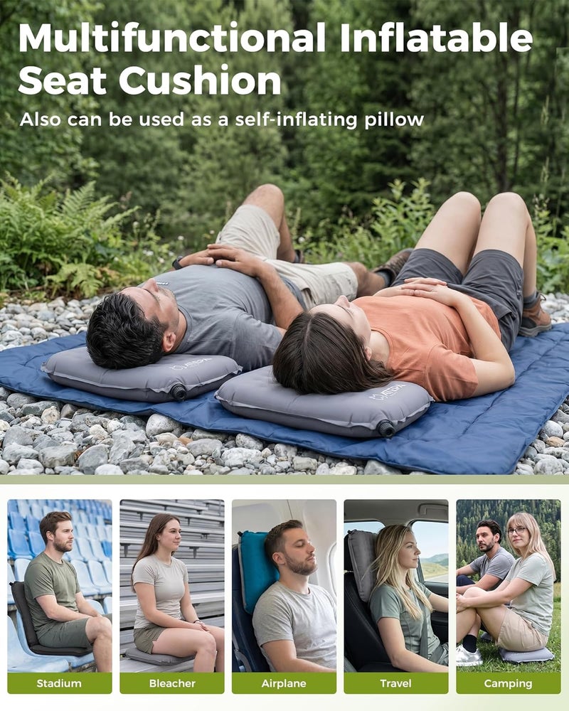 وسادة مقعد هوائية من ، وسادة مقعد قابلة للنفخ ذاتيًا ومحمولة للاستخدام في الملاعب والطائرات والرحلات الجوية والتخييم، للأحداث الرياضية والأنشطة الخارجية، لون أخضر فاتح - Image 3