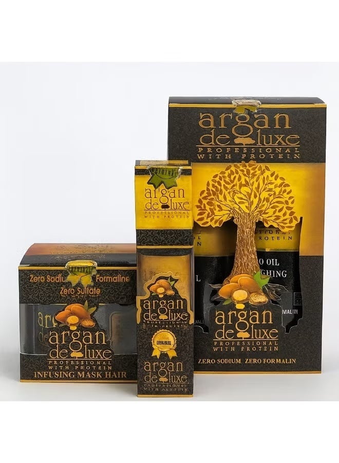 argan de luxe Argan Deluxe Original Hair Care Set (4 Pieces): Shampoo 500ml, Conditioner 500ml, Hair Mask 500ml, and Serum 125ml - Image 1