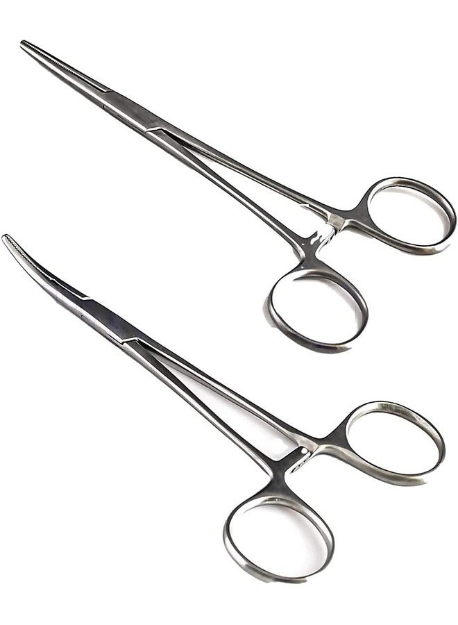 Pets ears/nose hair Puller Straight & Curved 5" full serrated, stainless steel Home Hemostat Locking Forceps, Professional pet grooming tool for cats & dogs 2pcs set