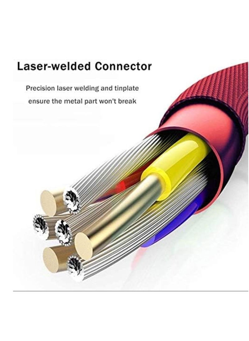 كابل شاحن متعدد USB، 3 في 1 كابل نايلون مضفر متعدد USB للشحن السريع موصلات متوافقة مع الهواتف المحمولة والأجهزة اللوحية استخدام عالمي - 4.1 قدم (1.25 متر) - أحمر - Image 3