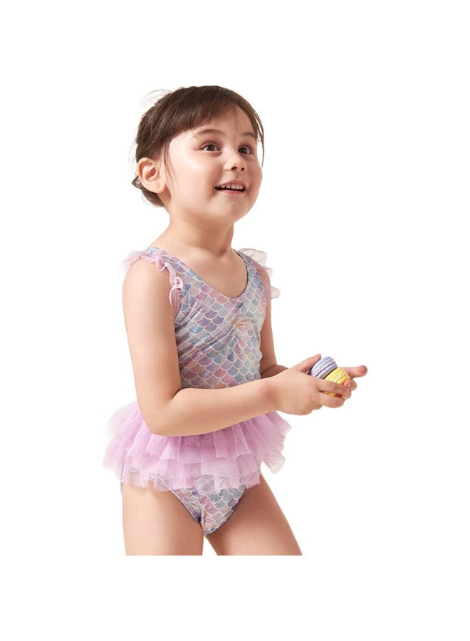 Yizi Children'S Swimsuit, One-Piece Swimsuit Dress For Girls, Ezi18G018, Fish Scale Print, 110Cm - Image 3