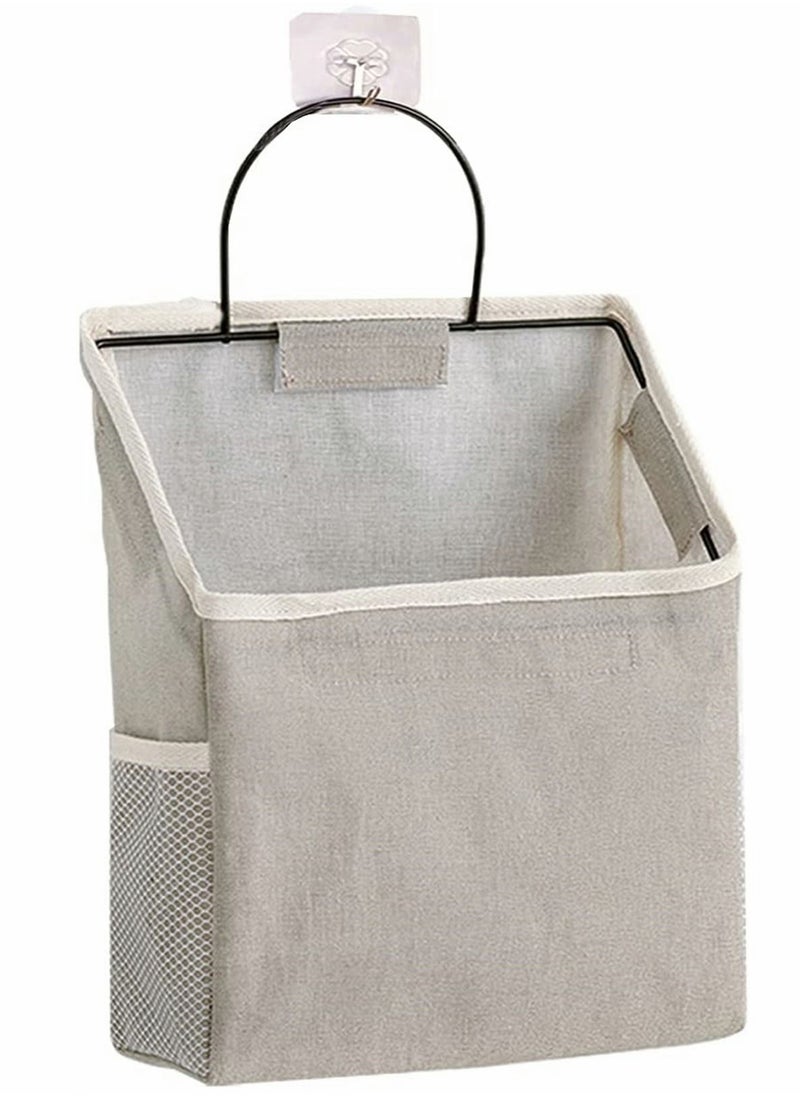 Y&D Wall Hanging Organizer Bag, Closet Storage for Pocket, Bathroom Dormitory Storag With Hook Linen Cotton Box Containers Bedroom, Kitchen, Living Room (Gray)  - Image 1