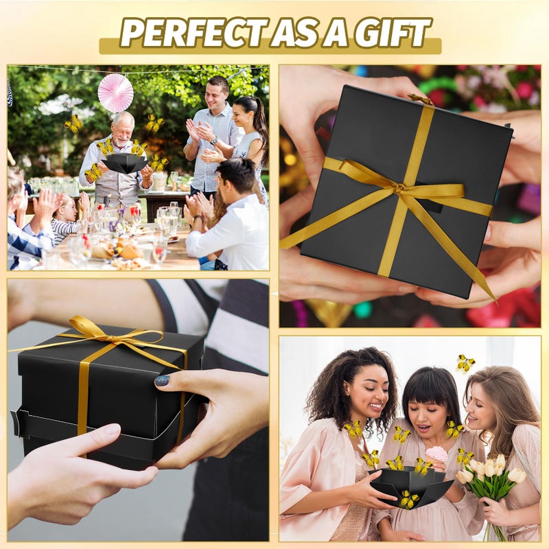 Xlsxexcl Butterfly Explosion Gift Box  Flying Butterfly Surprise Box  Exploding Butterfly Birthday Box With 8 Pcs Flying Butterfly Toy For Birthday  Wedding  Anniversaries  Christmas (Black) - Image 5