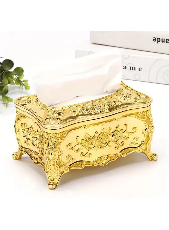 Golden Floral Tissue Box Holder Plastic Painted Rectangular Bathroom Living Room Decor - Image 5