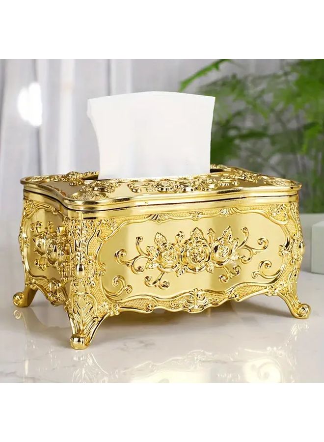 Golden Floral Tissue Box Holder Plastic Painted Rectangular Bathroom Living Room Decor - Image 3