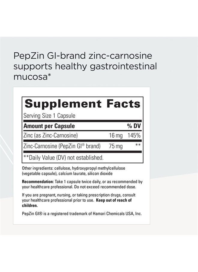 Integrative Therapeutics - Zinc-Carnosine - PepZin GI Brand Supplement with Zinc and L-carnosine - GI Tract Support* - Gluten Free and Vegan - 60 Capsules - Image 1