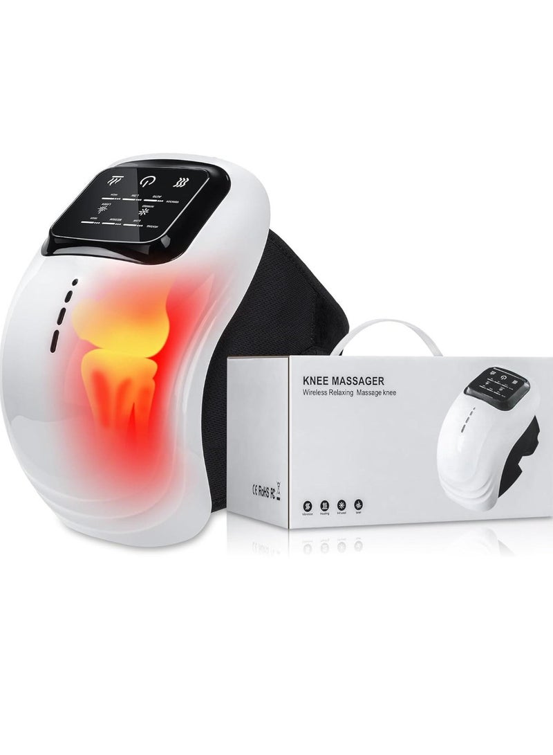 JAJEEK مدلك ركبة محمول مع حرارة وعلاج بالضوء الأحمر | مدلك ركبة بدون سلك للاسترخاء من العضلات المشدودة، وتقليل تصلب المفاصل والانزعاج | ميزات محسّنة للضوء والتدليك (أسود) - Image 1