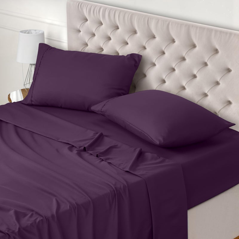 Utopia Bedding Bed Sheet Set King Purple 4 Piece  Fitted Sheet Flat Sheet with 2 Pillow Cases 50x75  Wrinkle Shrinkage and Fade Resistant  Soft Brushed Polyester Microfiber Fabric