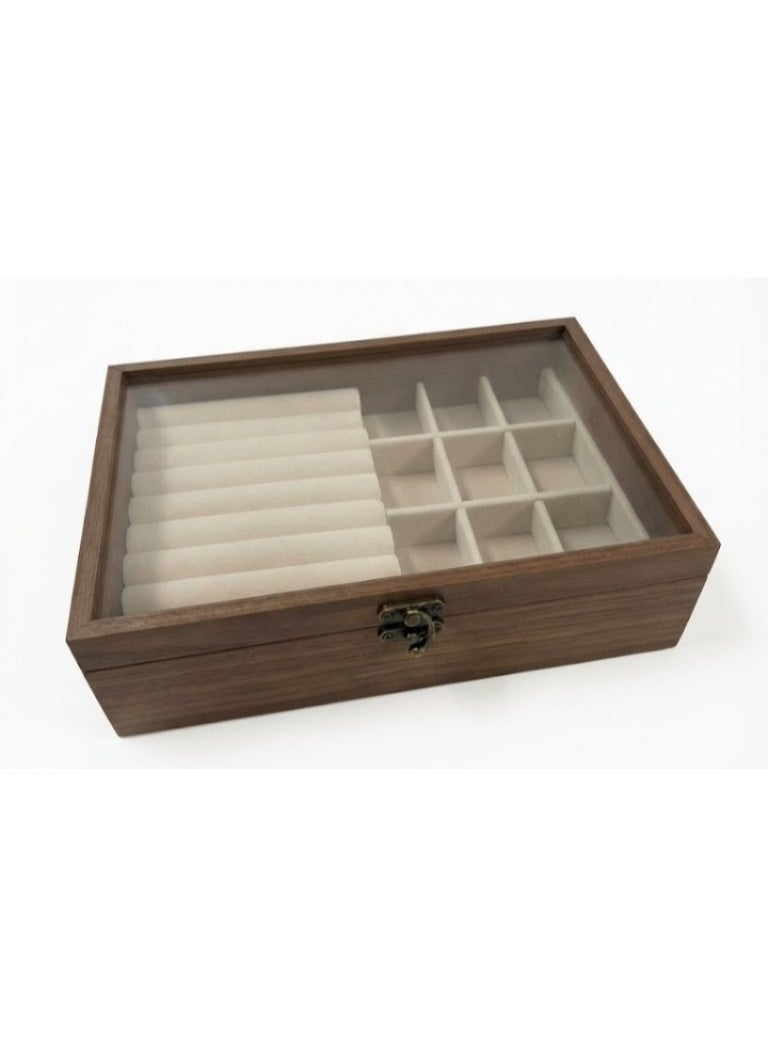 Wooden jewelry organizer box for rings, bracelets and brooches with glass lid - Image 3