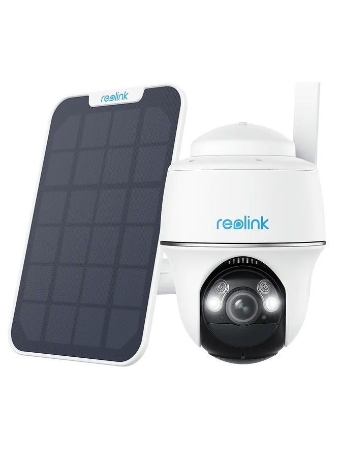 ريولينك كاميرا أمان لاسلكية Reolink Go PT Plus 2K+ 5MP 4G LTE مع لوحة شمسية، دوران 355° وإمالة 140°، رؤية ليلية ملونة، كشف ذكي للأشخاص/المركبات/الحيوانات، تعمل بالبطارية، مقاومة للعوامل الجوية IP64 - Image 1