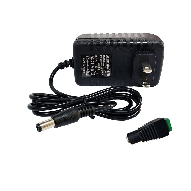 N.C 12 Volt 2A Power Adapter Supply, AC 100-240V to DC 12 V Power Supply Transformer Charger Wall Plug for DC12V Light Security CCTV Camera, Black, 8x5x3.3 cm - Image 1