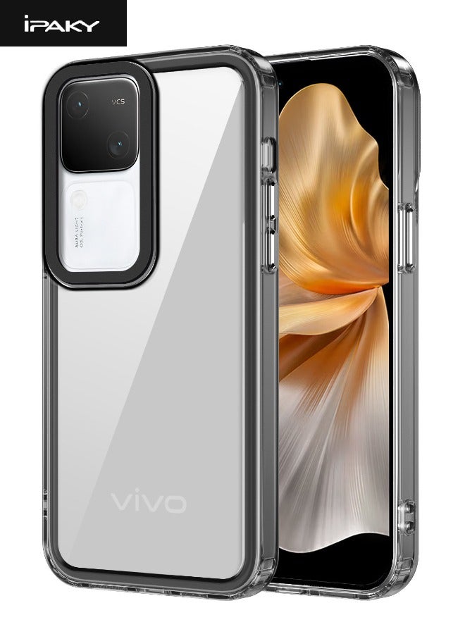 IPAKY VIVO V30 5G Cover, Clear Acrylic Hard Back Panel + Black TPU Soft Frame Case Cover, Anti Drop, Anti Slip, Shockproof, Non-Stick Fingerprint Protective Case for VIVO V30 5G, Clear/Black  - Image 1