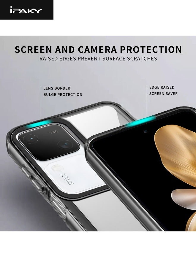 IPAKY VIVO V30 5G Cover, Clear Acrylic Hard Back Panel + Black TPU Soft Frame Case Cover, Anti Drop, Anti Slip, Shockproof, Non-Stick Fingerprint Protective Case for VIVO V30 5G, Clear/Black  - Image 3