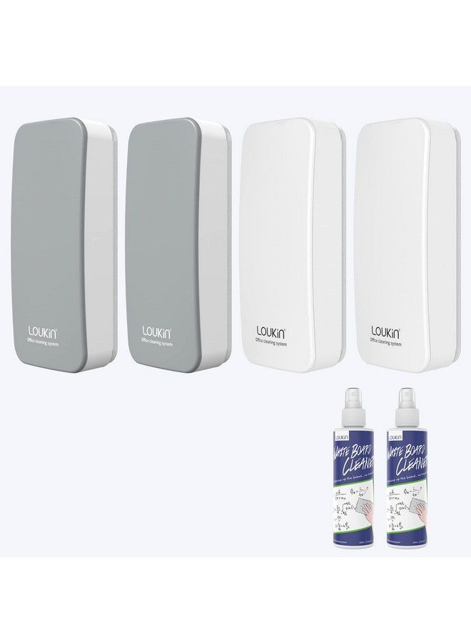 Loukin 4 Pack Magnetic Dry Erase Eraser Whiteboard Eraser Glass Board Eraser(Gray*2 White*2) Free 3.4 Oz Whiteboard Cleaner * 2 Included For Classroom Home And Office Use - Image 1