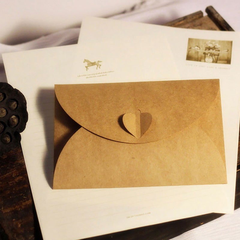 100 Pcs Vintage Kraft Paper Envelope Blank Business Heart Clasp Holder Paper Envelopes for Multipurpose Postcard Storage DIY Supplies (10x17.5cm) - Image 4