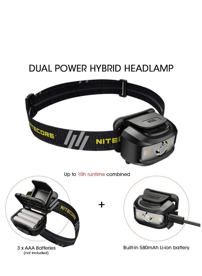 NITECORE - NITECORE NU35 Rechargeable LED Head Torch - Dual Power Source - 460 Lumens - Red Light, Built-in 590mAh Li-ion battery and compatible with 3 x AAA batteries (Black) - Image 1