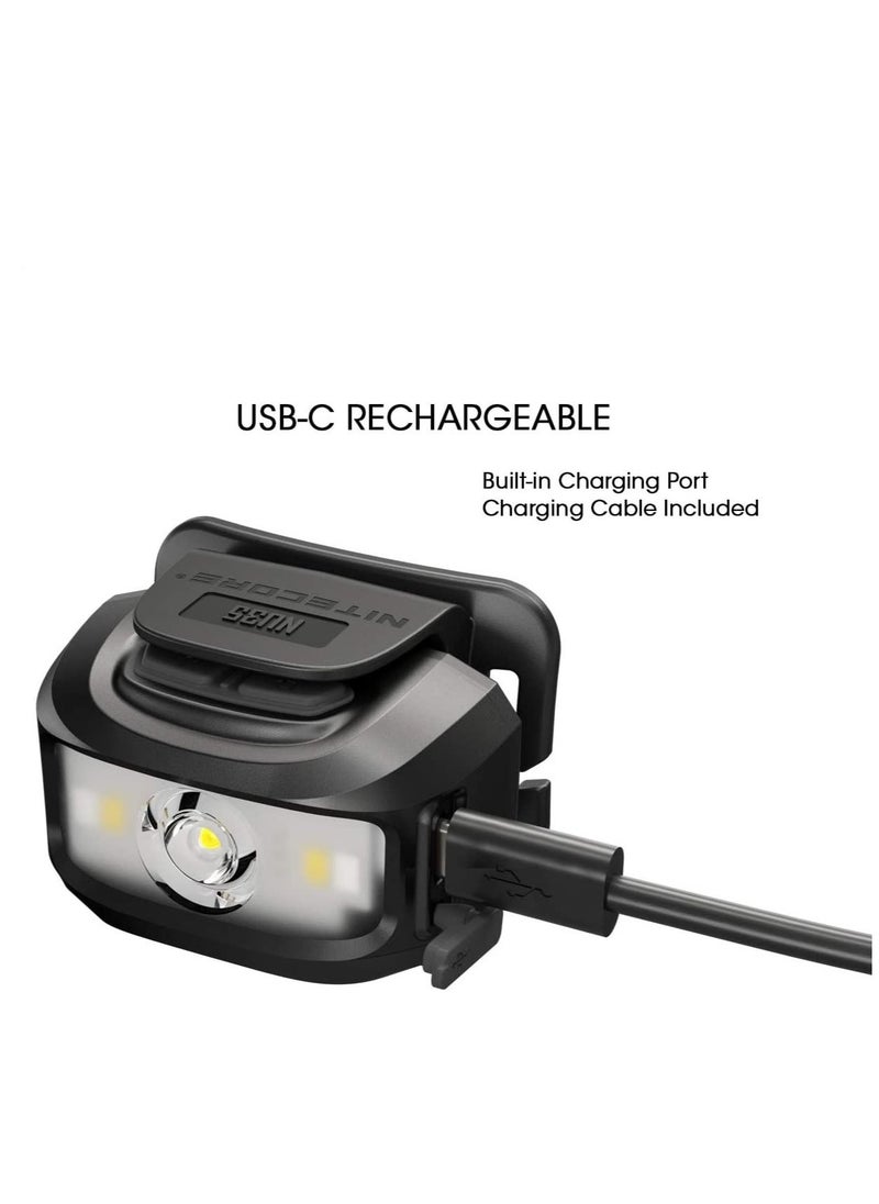NITECORE - NITECORE NU35 Rechargeable LED Head Torch - Dual Power Source - 460 Lumens - Red Light, Built-in 590mAh Li-ion battery and compatible with 3 x AAA batteries (Black) - Image 1