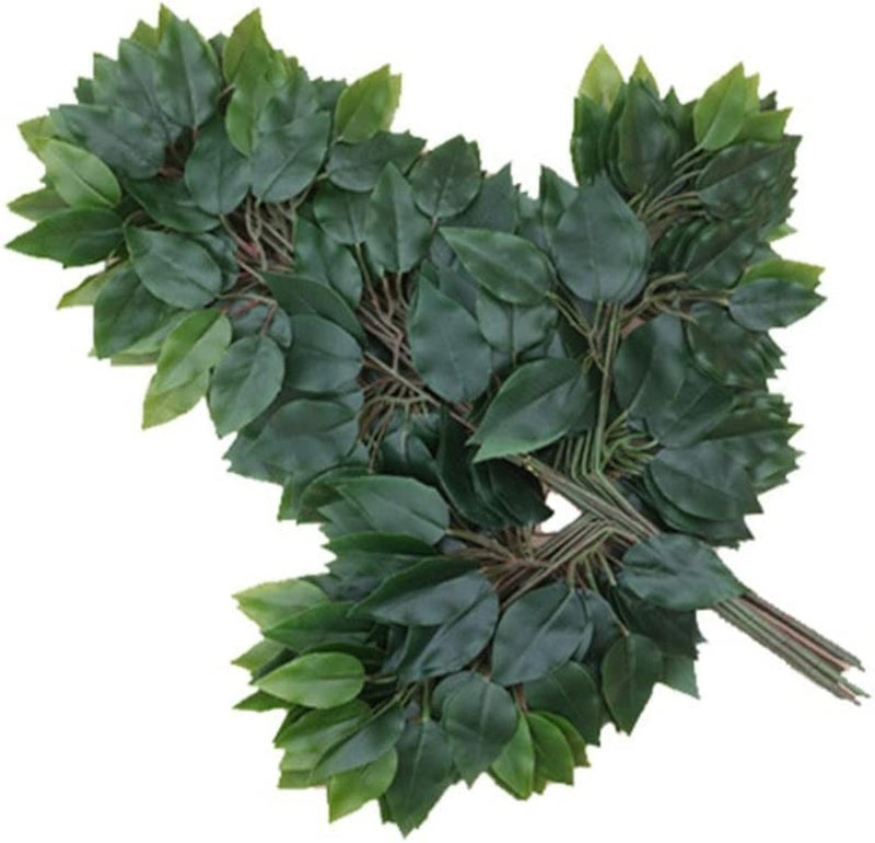The Decor Affair 12Pcs Artificial Banyan Leaves Plastic Tree Branches PlantMaple Leaf and Silk Flowers and Leaves Plastic Vines Leafs Green